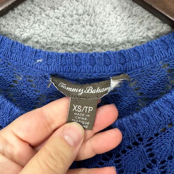 Tommy Bahama sweater womens XS blue open knit linen blend long sleeve pullover - Picture 2 of 6